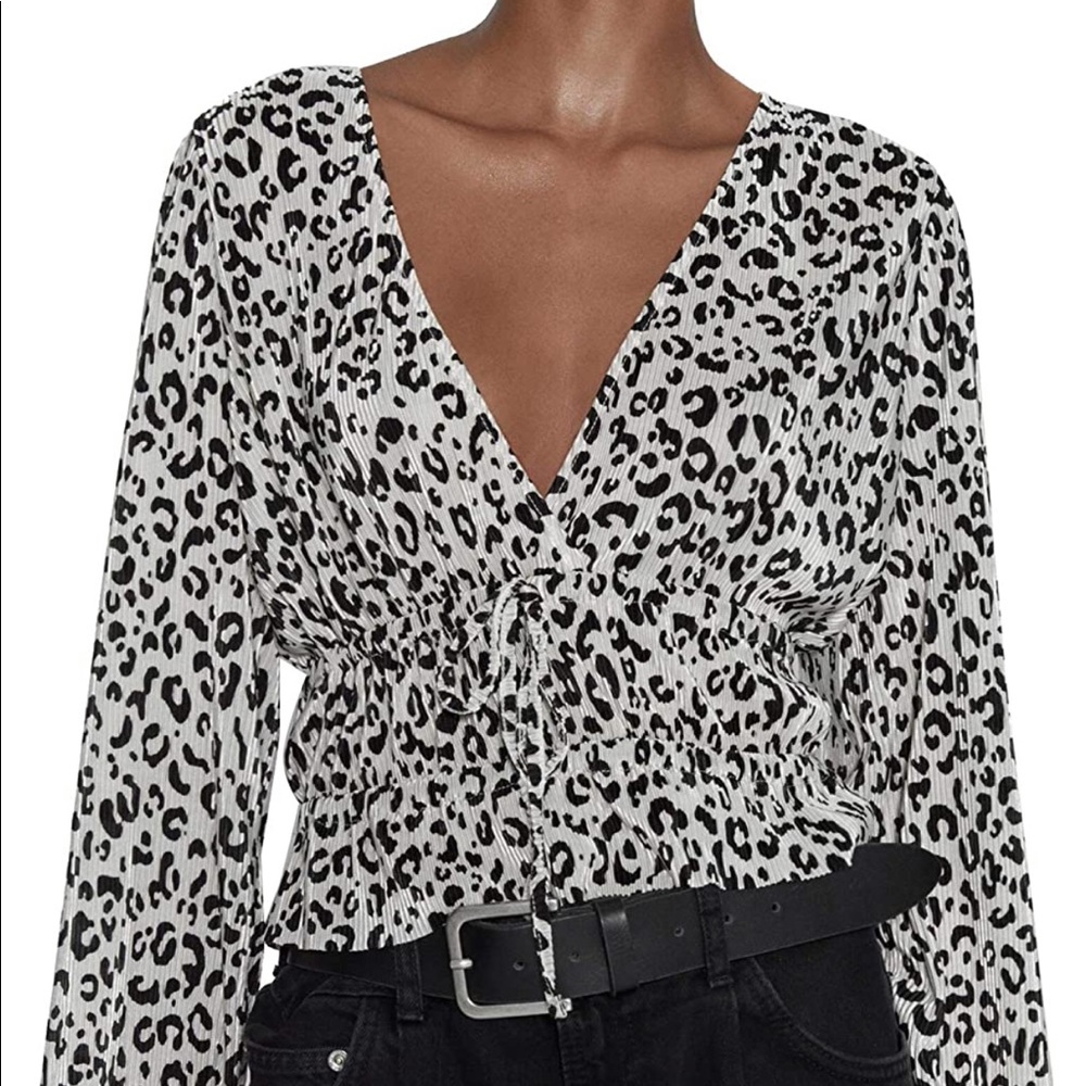 NWT Zara Leopard Pleated Top